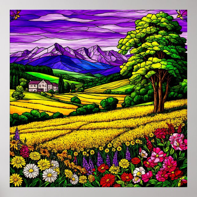 Levande landskapsutsikt och bergsvyer poster (Framsidan)