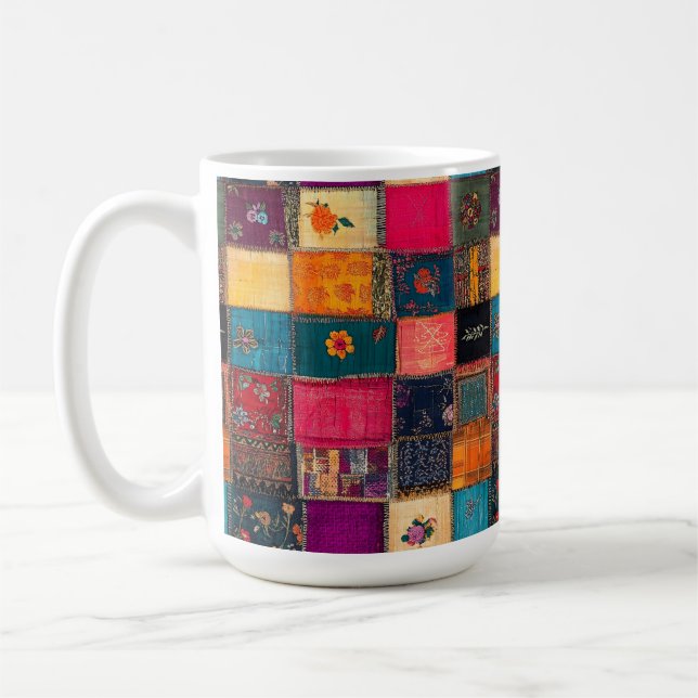 Levande lapptäcke med klassiska blommor kaffemugg (Vänster)