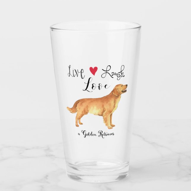 Levande Laugh Kärlek a Golden Retriever Glass Glaskopp (Framsida)