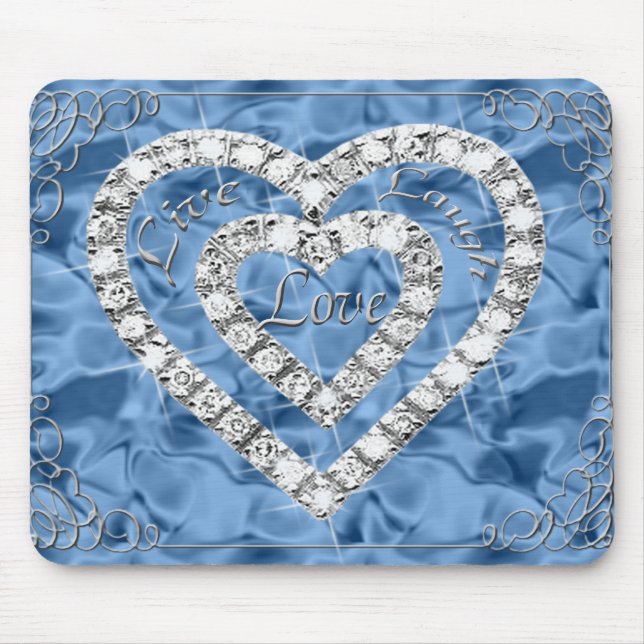 Levande Laugh Kärlek Diamond Heart Blue Mouse Pad Musmatta (Framsidan)