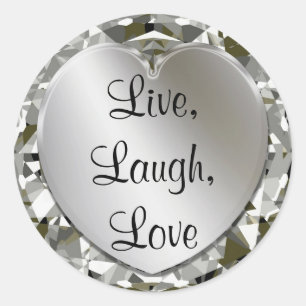 Levande, Laugh, Kärlek Diamonds och Silver Heart S Runt Klistermärke