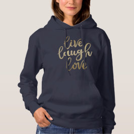 Levande Laugh Kärlek Faux Guld Lettering marinblåt T Shirt