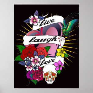 Levande Laugh Kärlek Flower och Heart Tattoo Poste Poster