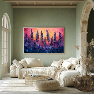Levande lavendelfält under en solnedgångshimmel – poster