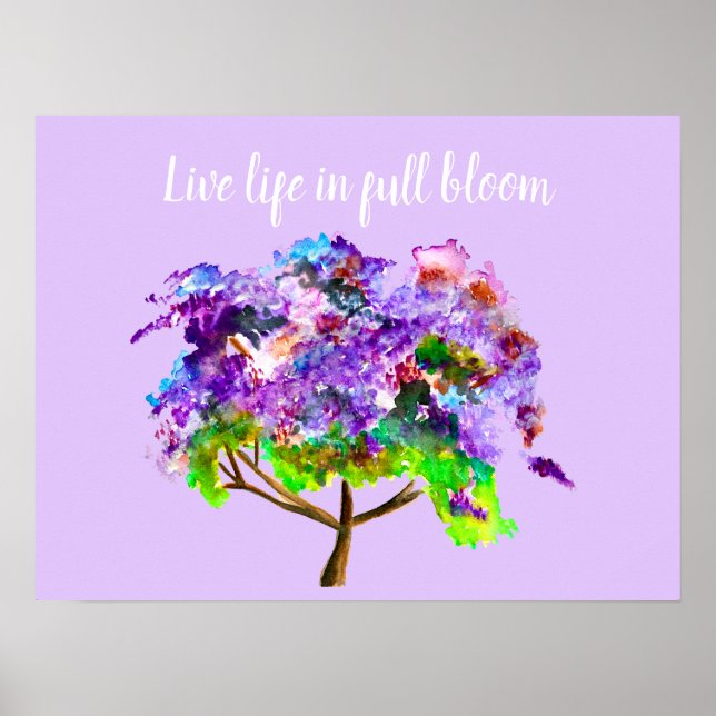 Levande liv i fullt-bloomcitat lila jacaranda poster (Framsidan)