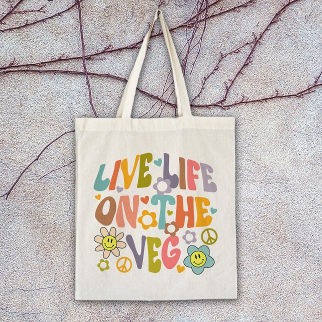 Levande liv på Veg, Trendiget Flowers Retro Vegan Tygkasse (Skapare uppladdad)