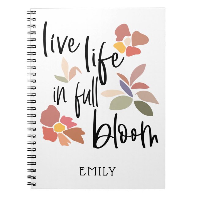 Levande livstid i Fullt Bloom Positivity Quote Nam Anteckningsbok (Framsidan)
