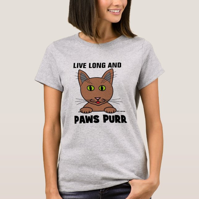 Levande Long och TASS PURR Funny Cat T Shirt (Framsida)