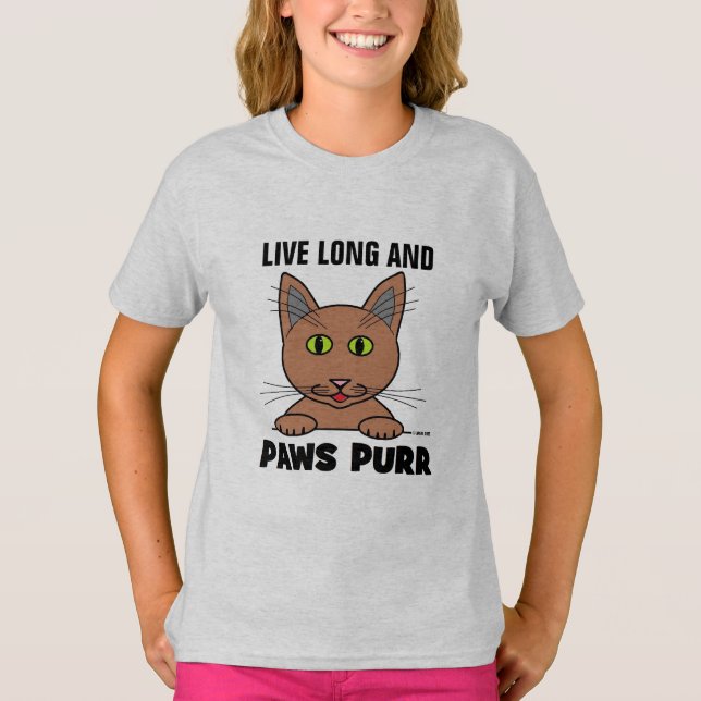 Levande Long och TASS PURR Funny Cat T Shirt (Framsida)