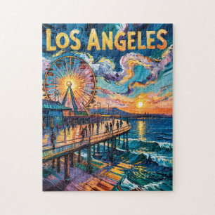 Levande Los Angeles Pier Solnedgång Van Gogh Vinta Pussel