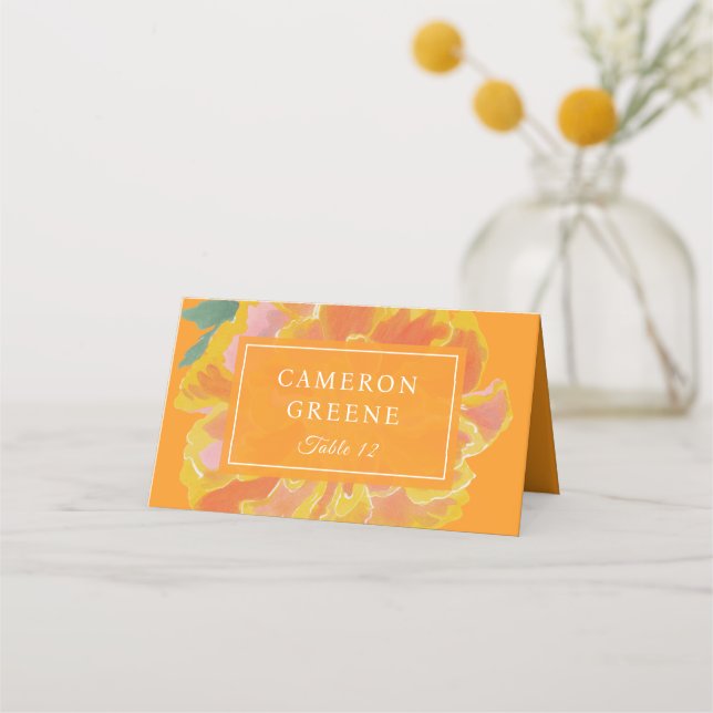 Levande Marigold Orange Bröllop  Placeringskort (Framsida)