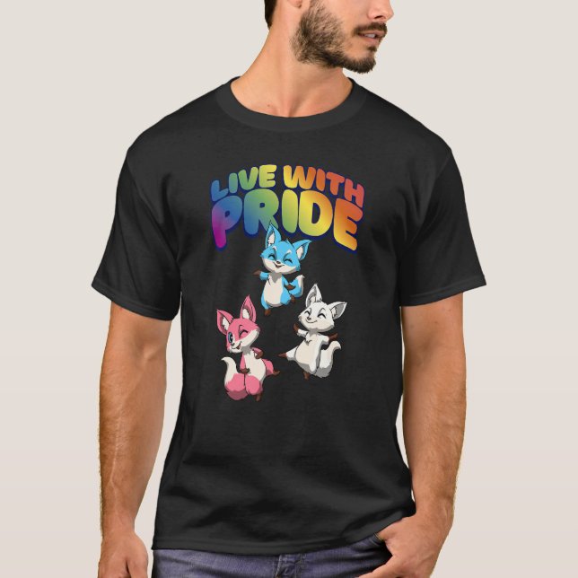 Levande med LGBTQ Pride Transgender Pride Foxes T Shirt (Framsida)