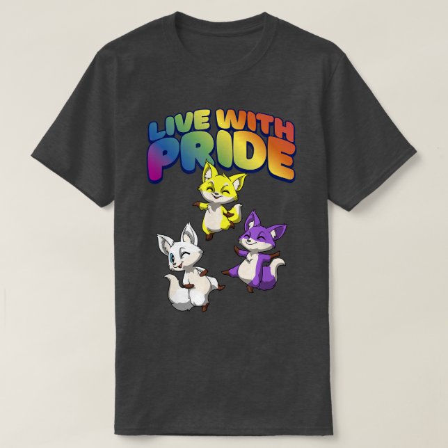 Levande med Pride Kawaii Nonbinary & Genderqueer F T Shirt (Design framsida)