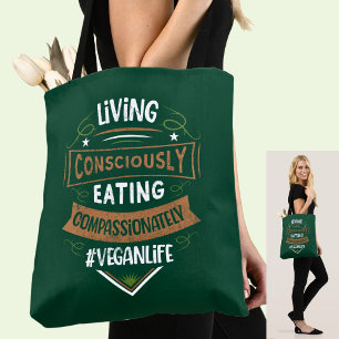 Levande medvetet ätande kompassionerat Vegan Tygkasse