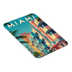 Levande Miami-byggnader med palmer Magnet