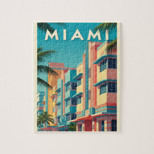Levande Miami-byggnader med palmer Pussel