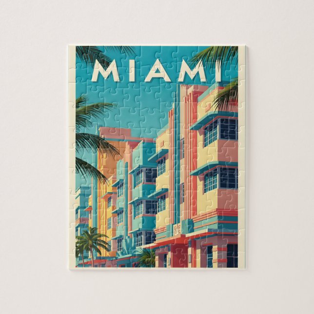 Levande Miami-byggnader med palmer Pussel (Vertikal)