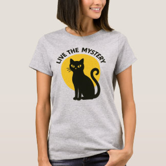 Levande Mystik Svart Katt Måne T-shirt