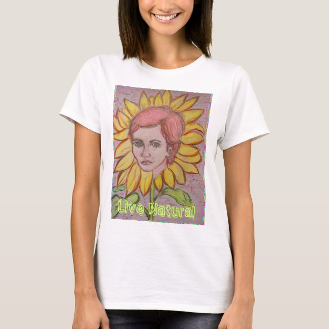 Levande naturlig solrosflicka t-shirt (Framsida)