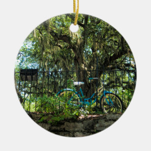 Levande Oakträd och klassikercykel Julgransprydnad Keramik