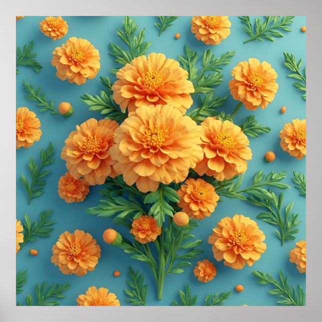 Levande Orange Marigoldbukett Poster (Framsidan)