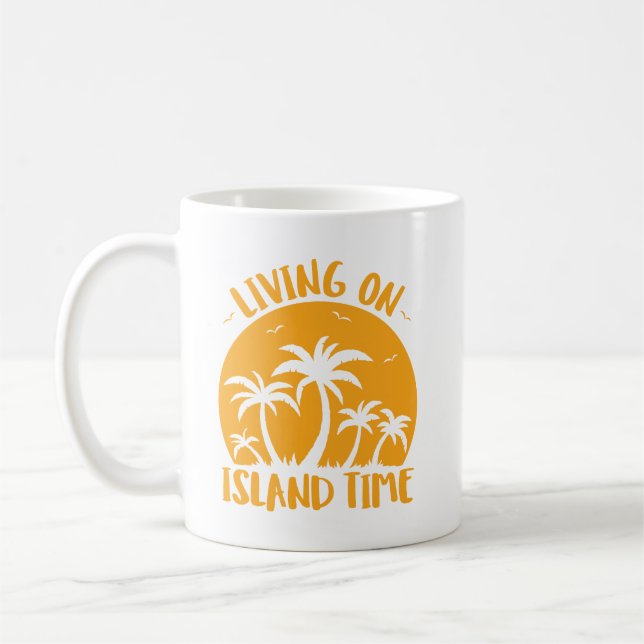 Levande på ön Handflatan Träd och solnedgång Kaffemugg (Vänster)
