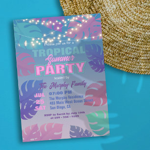 Levande Pastel Färgad Exotic Tropical Summer Party Inbjudningar