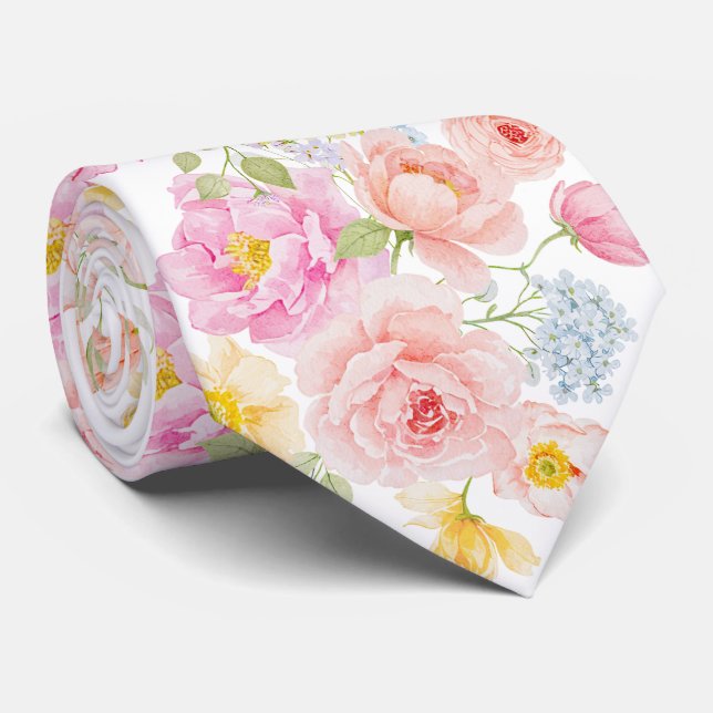 Levande pastellfärgade blommor halsduk slips (Rullad)