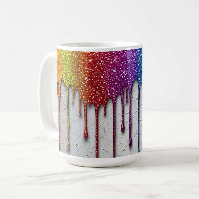 Levande regnbågsfärg dropar kaffemugg (Framsida vänster)