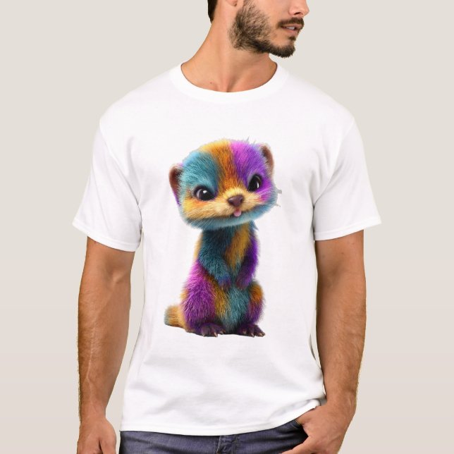 Levande regnbågsfuzzy vessla varelse män t shirt (Framsida)