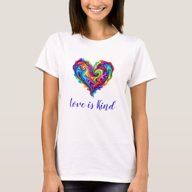 Levande regnbågshjärta i flytande färg t shirt (Framsida)