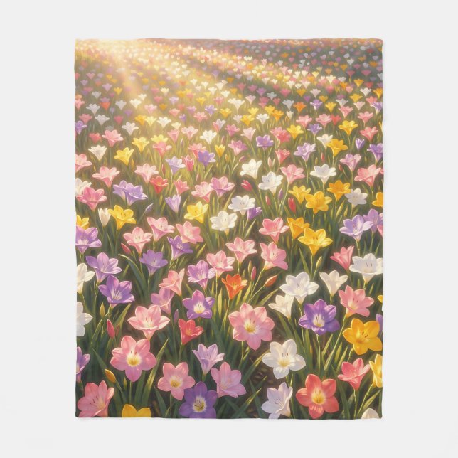 Levande Regnbågslilja Blomsterfält Fleecefilt (Framsidan)