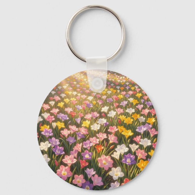 Levande Regnbågslilja Blomsterfält Nyckelring (Framsida)