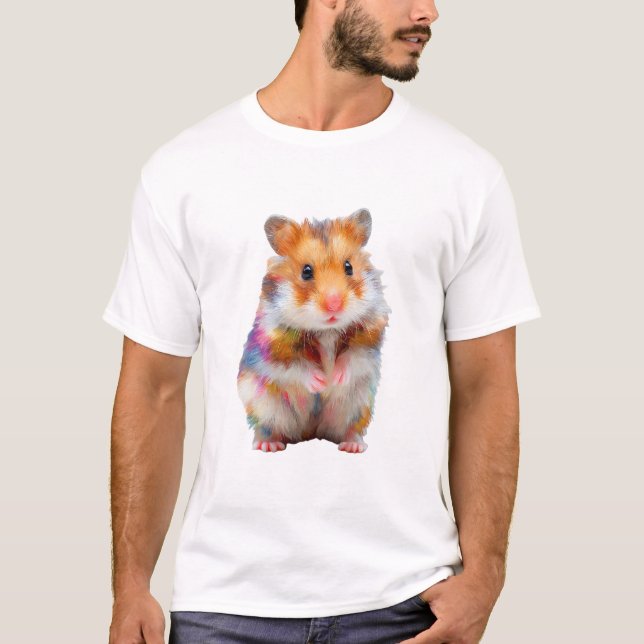 Levande regnbågsoljefärg Stilisert hamster-män T Shirt (Framsida)