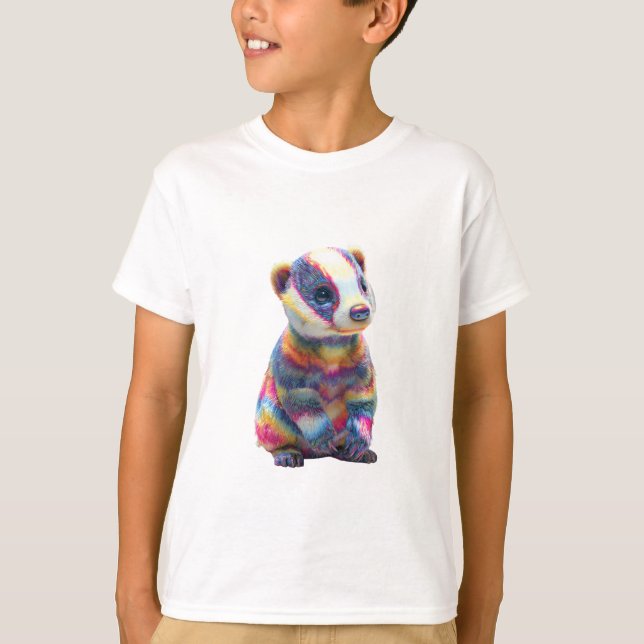 Levande regnbågsrandig grävling för barn t shirt (Framsida)