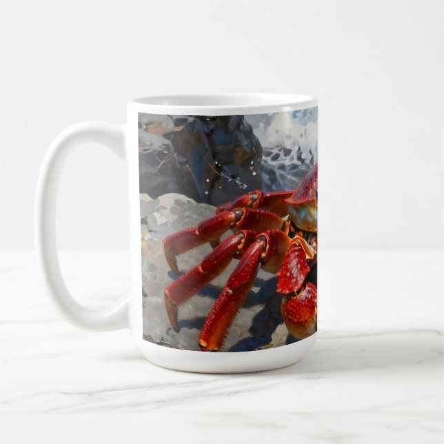 Levande Röd Krabba Havsvågor Kaffemugg (Vänster)