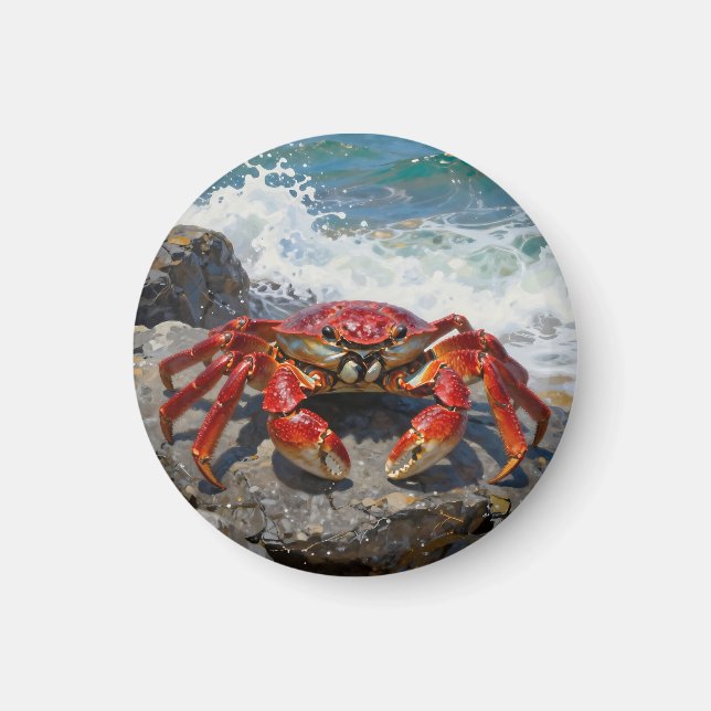 Levande röd krabba havsvågor magnet (Framsidan)