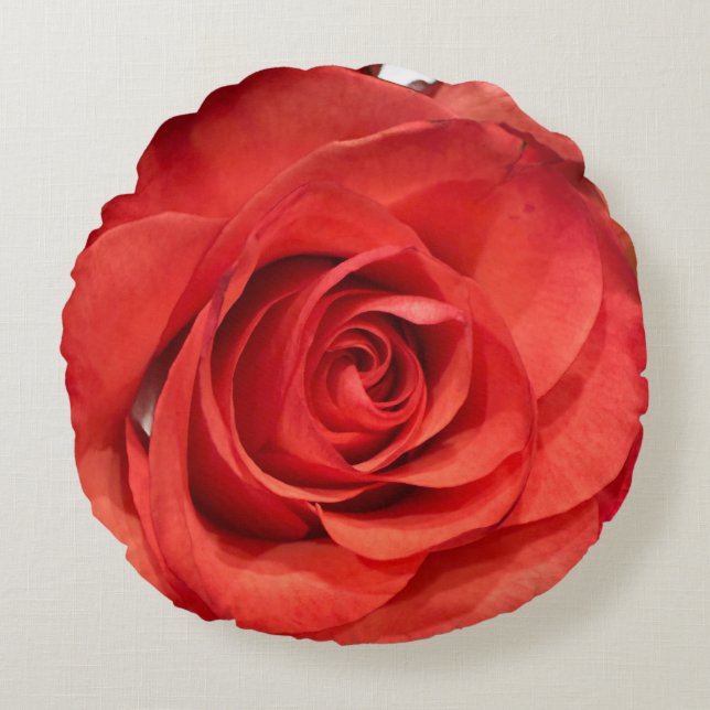 Levande röd rosblomma Foto Rund Kastkudde Kudde (Framsidan)