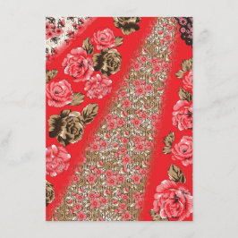 Levande röd tyg med invecklad blom- och tilläggskort