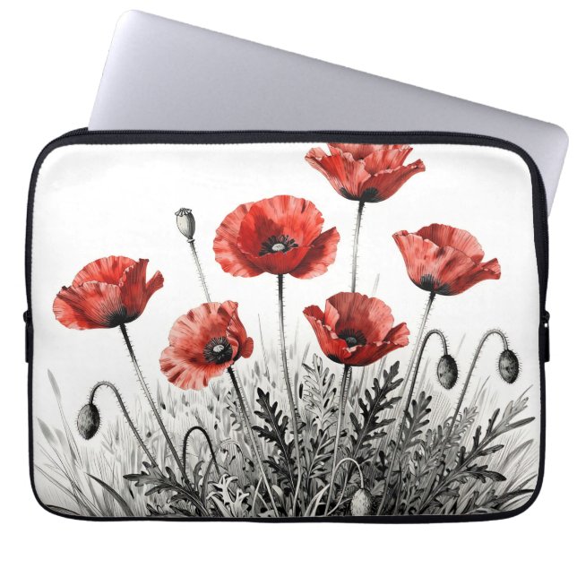 Levande röd vallmoäng laptop fodral (Framsidan)