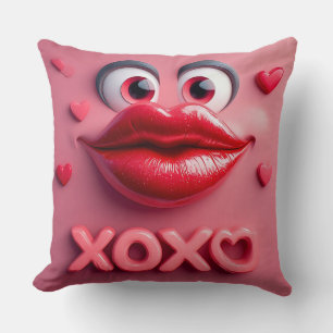 Levande röda läppar med XOXO-design Kudde
