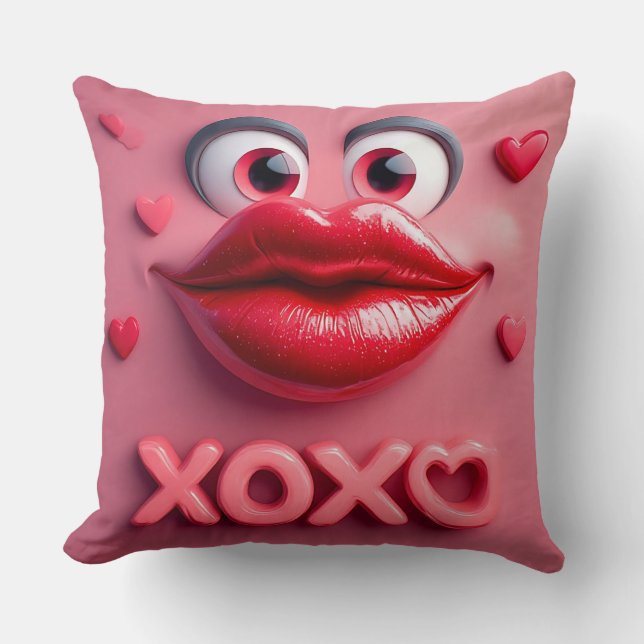 Levande röda läppar med XOXO-design Kudde (Framsida)