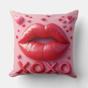 Levande röda läppar med XOXO-design Kudde