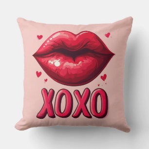 Levande röda läppar med XOXO-design Kudde