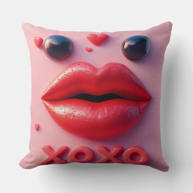 Levande röda läppar med XOXO-design Kudde (Framsida)