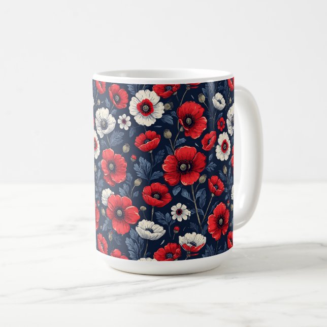Levande röda och vita vallmoblommor kaffemugg (Framsida höger)