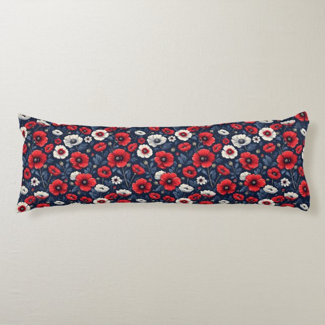 Levande röda och vita vallmoväxter kroppskudde (Framsidan)