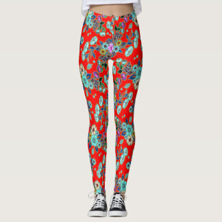 Levande röda vintage blommande paisley-lägger för leggings