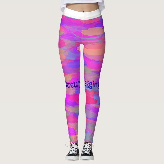 Levande rosa abstrakta kamouflageleggings leggings (Framsida)