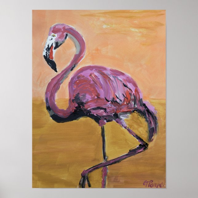 Levande Rosa Flamingo Solnedgång Poster (Framsidan)